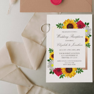 Sunflower Rose Daisy Floral Wedding Reception Foil Invitation