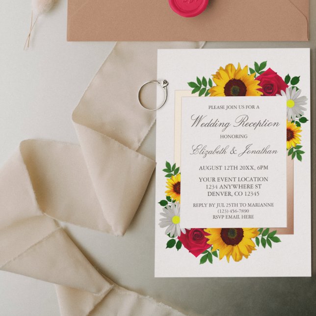 Sunflower Rose Daisy Floral Wedding Reception Foil Invitation (Creator Uploaded)