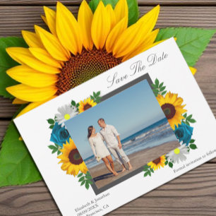 Sunflower Rose Daisy Floral Wedding Save The Date