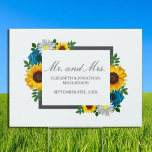 Sunflower Rose Daisy Floral Wedding Sign