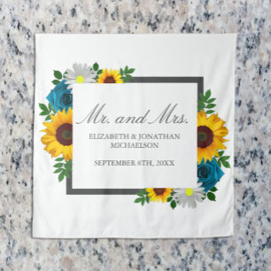 Sunflower Rose Daisy Floral Wedding Tapestry