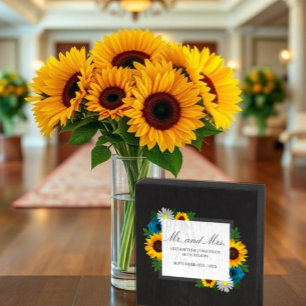 Sunflower Rose Daisy Floral Wedding Wooden Box Sign