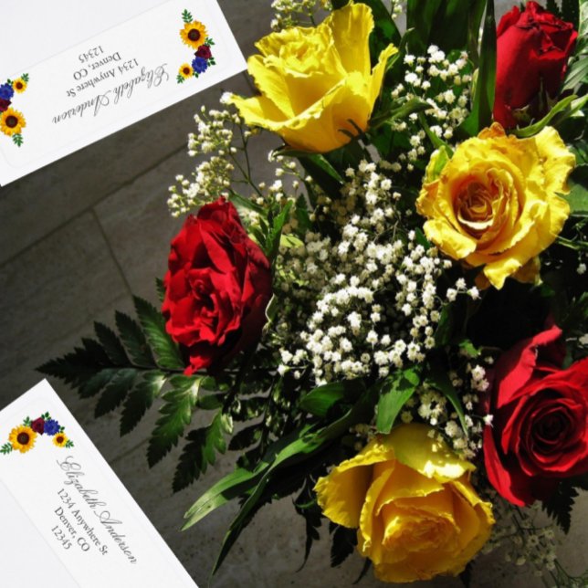 Sunflower Rose Floral Address  Label (Creator Uploaded)