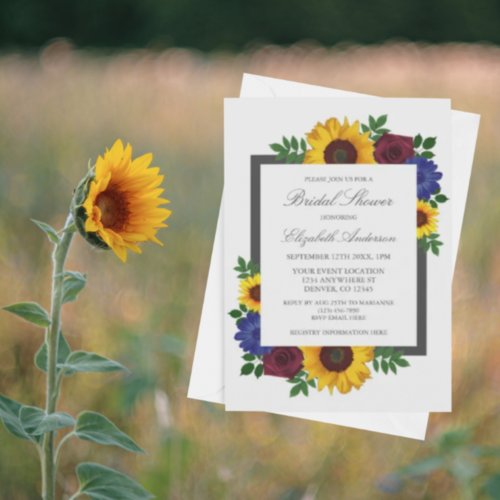 Sunflower Rose Floral Bridal Shower Invitation
