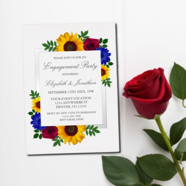 Sunflower Rose Floral Engagement Party Foil Invitation (Creator Uploaded)