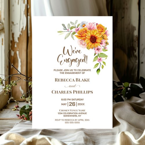 Sunflower Rose Floral Engagement Party Invitation