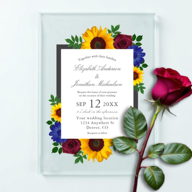 Sunflower Rose Floral Wedding Acrylic Invitations (Creator Uploaded)