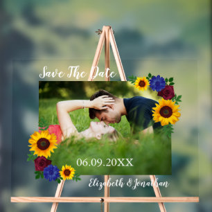 Sunflower Rose Floral Wedding Acrylic Sign