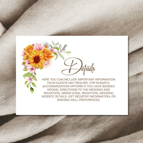 Sunflower Rose Floral Wedding Enclosure Card