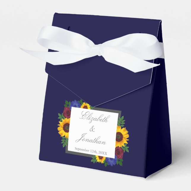 Sunflower Rose Floral Wedding Favor Boxes (Front Side)