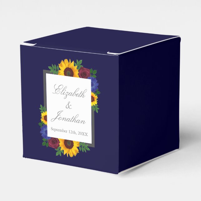 Sunflower Rose Floral Wedding Favor Boxes (Front Side)