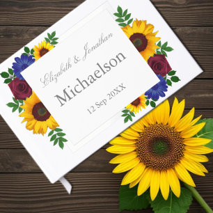 Sunflower Rose Floral Wedding Foil Guest Book
