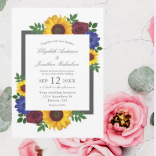 Sunflower Rose Floral Wedding Invitation