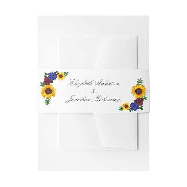 Sunflower Rose Floral Wedding Invitation Belly Band (Front Example)
