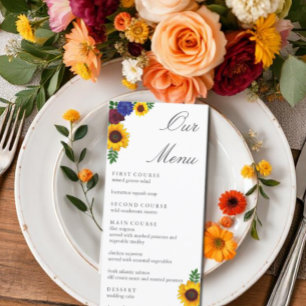 Sunflower Rose Floral Wedding Menu