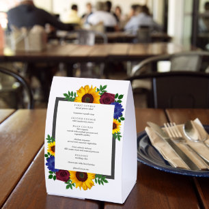 Sunflower Rose Floral Wedding Menu Paper Table Tent