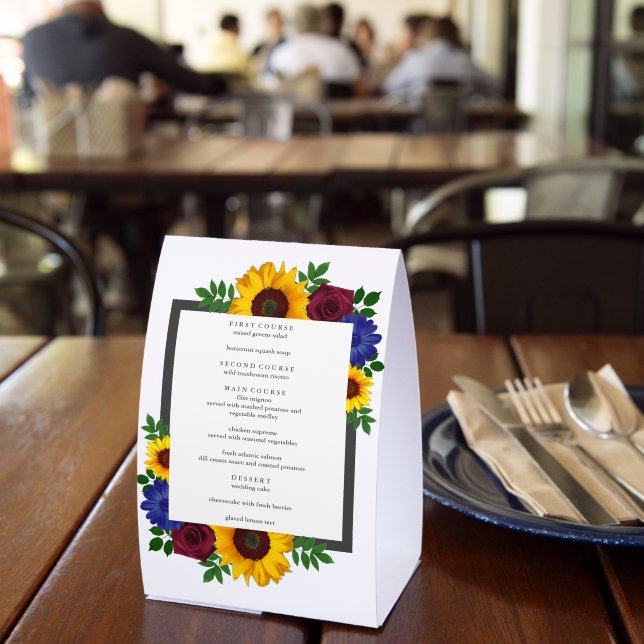 Sunflower Rose Floral Wedding Menu Paper Table Tent (Insitu(Restaurant))