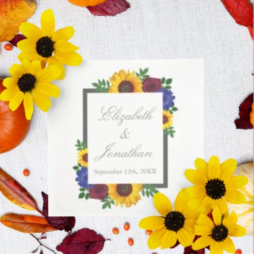 Sunflower Rose Floral Wedding Napkins