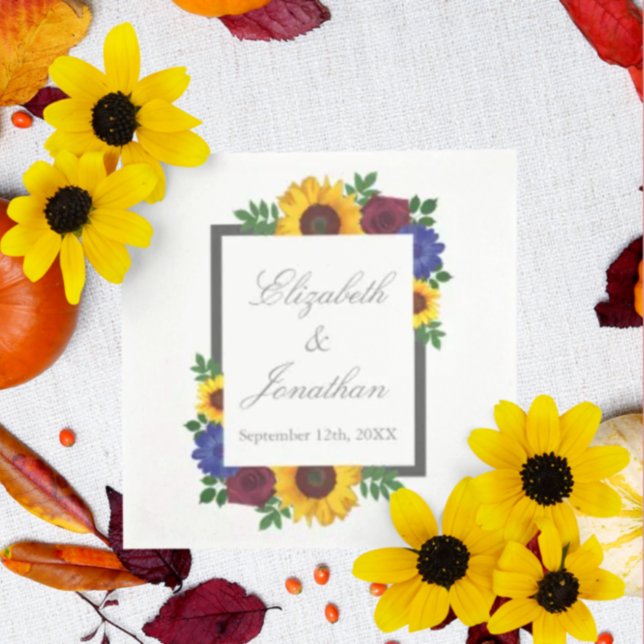 Sunflower Rose Floral Wedding Napkins (Creator Uploaded)