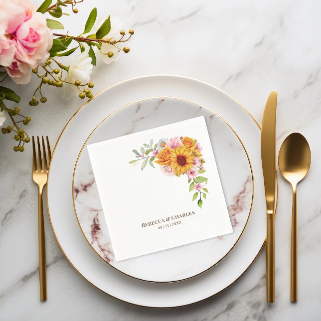 Sunflower Rose Floral Wedding Napkins (Creator Uploaded)