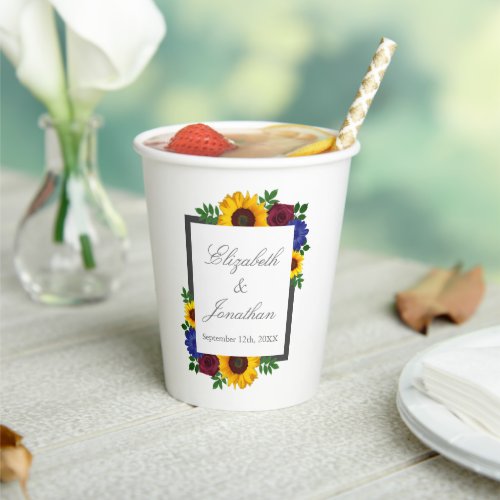 Sunflower Rose Floral Wedding Paper Cups