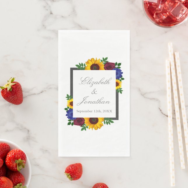 Sunflower Rose Floral Wedding Paper Guest Towels (Insitu)