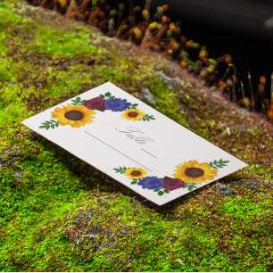Sunflower Rose Floral Wedding Place Card
