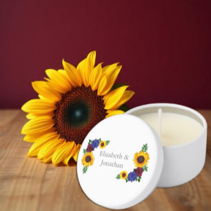 Sunflower Rose Floral Wedding Place Card Mini Candle Favors