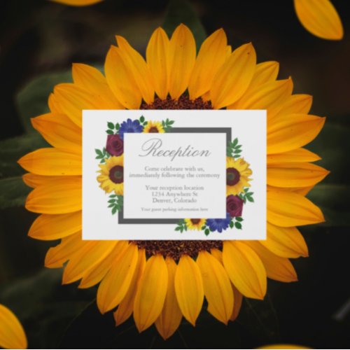 Sunflower Rose Floral Wedding Reception Card