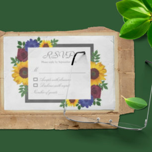 Sunflower Rose Floral Wedding RSVP Card