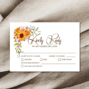 Sunflower Rose Floral Wedding RSVP Card