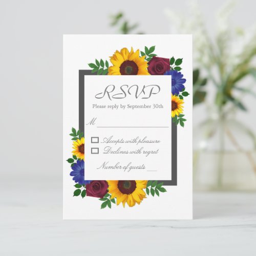 Sunflower Rose Floral Wedding RSVP Card