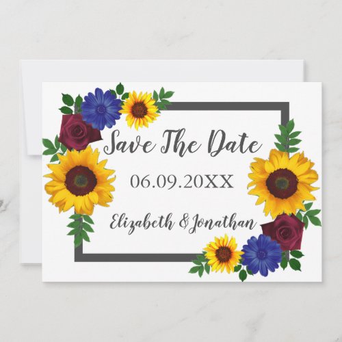 Sunflower Rose Floral Wedding Save The Date