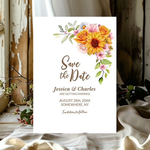 Sunflower Rose Floral Wedding Save The Date