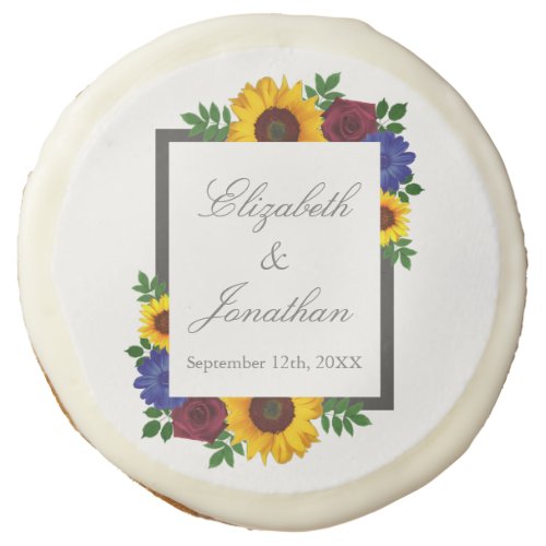 Sunflower Rose Floral Wedding Sugar Cookie