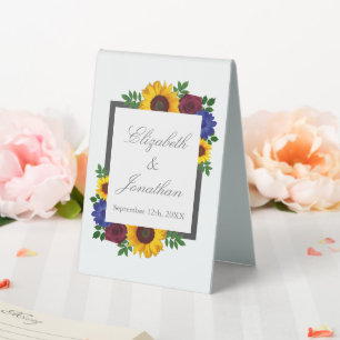 Sunflower Rose Floral Wedding Table Tent