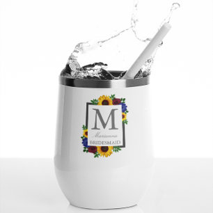 Sunflower Rose Floral Wedding Thermal Wine Tumbler