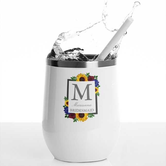 Sunflower Rose Floral Wedding Thermal Wine Tumbler (Creator Uploaded)