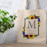 Sunflower Rose Floral Wedding Tote Bag<br><div class="desc">Design features elegant sunflowers,  roses,  and wildflowers with a golden yellow,  burgundy and blue color palette. Design also features a charcoal gray frame. You can change the background color to the color of your choice or leave it set to white.</div>
