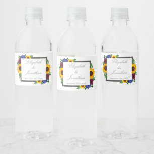 Sunflower Rose Floral Wedding Water Bottle Label