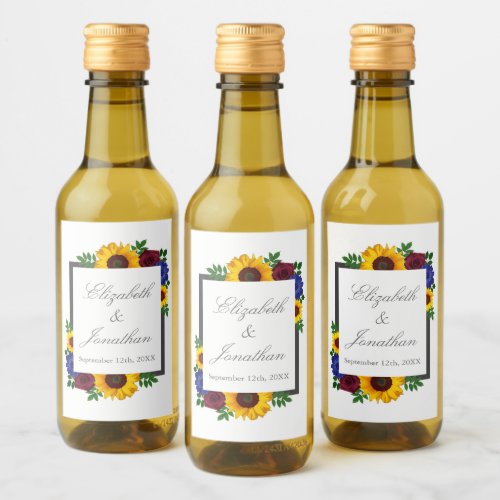 Sunflower Rose Floral Wedding Wine Label