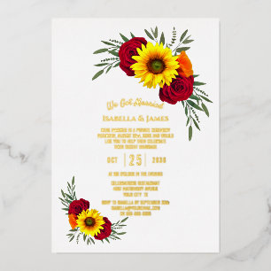 Sunflower Rose Gold Text Wedding Reception Foil Invitation