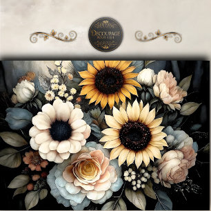 Sunflower Rose Moody Floral Decoupage Tissue Paper