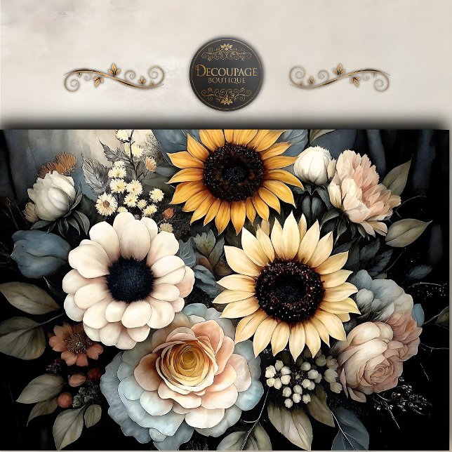 Sunflower Rose Moody Floral Decoupage Tissue Paper (Sunflower Rose Moody Floral Decoupage Tissue Paper)