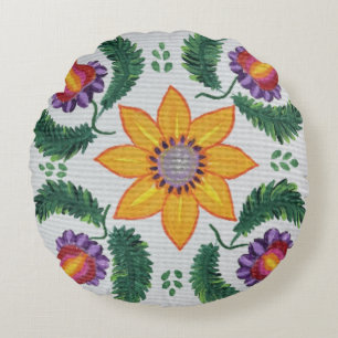Sunflower Rose  Round Pillow