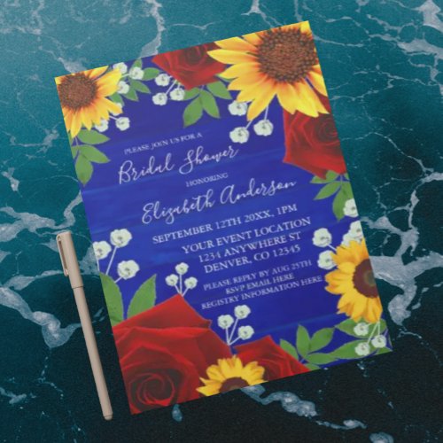 Sunflower Rose Rustic Wood Bridal Shower Invitation