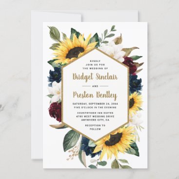 Sunflower Roses and Magnolia Rustic Themed Wedding Invitation