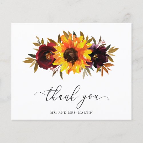 Sunflower Roses Budget Wedding Thank You Card