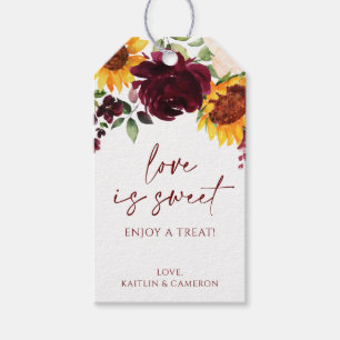 Sunflower Roses Burgundy Bridal Shower Candy Favor Gift Tags