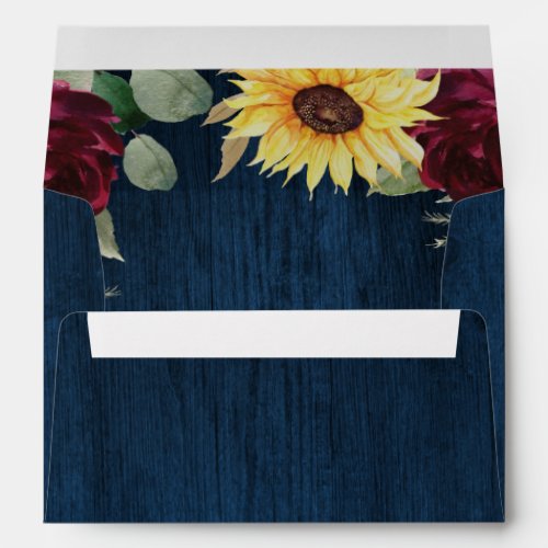 Sunflower Roses Burgundy Red and Navy Blue Wedding Envelope
